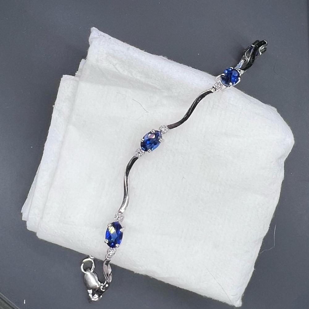 Sapphire and lab created diamond 10k white gold bracelet